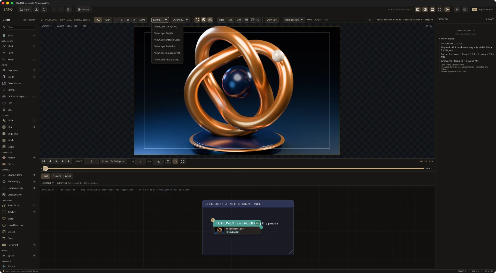 EXR compositing in BATIQ